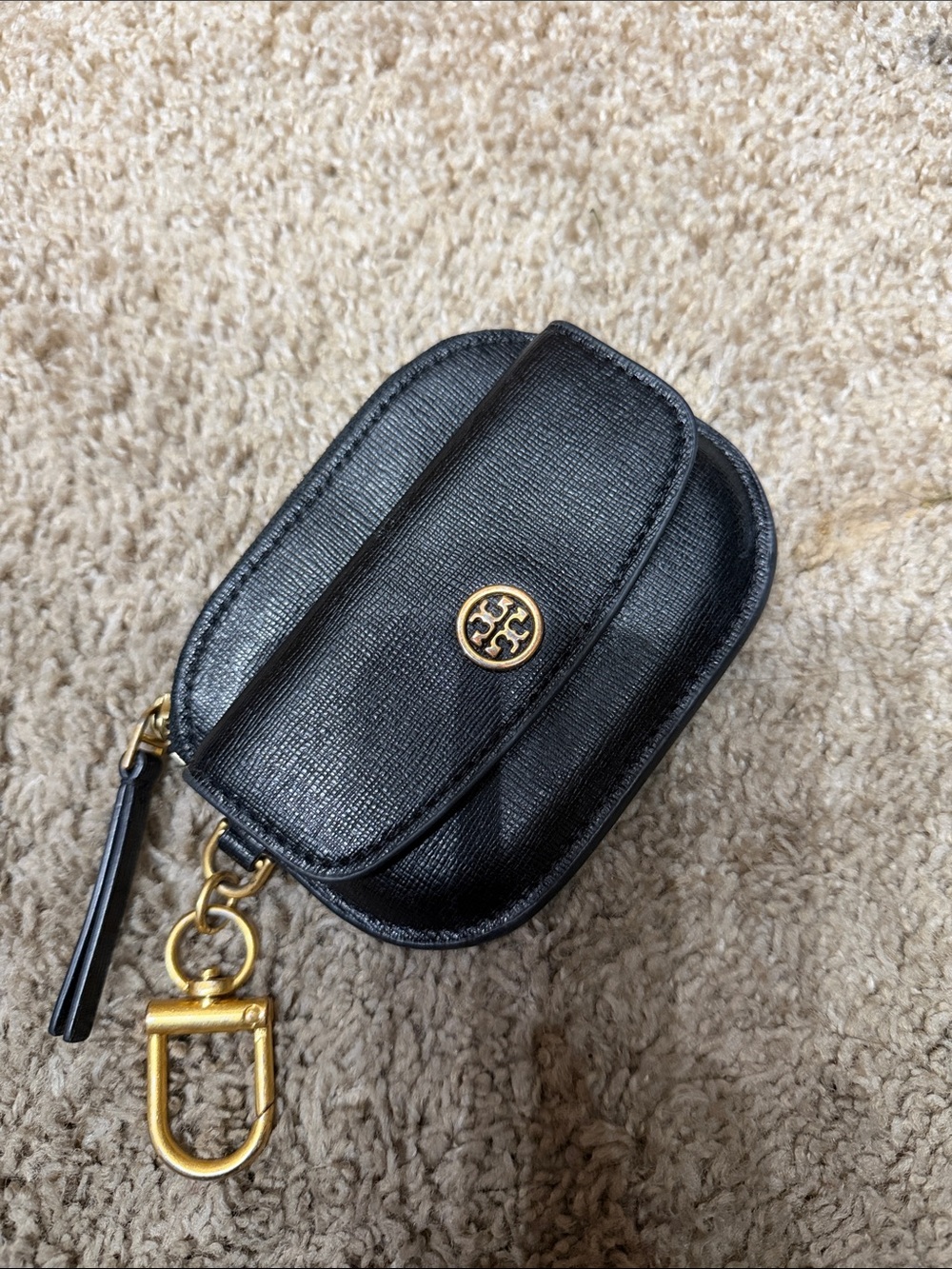 Tory Burch Black Leather Key Pouch with Gold Hardware
